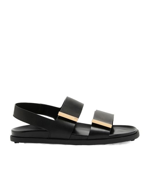 Tod's Black Round Toe Flat Sandals