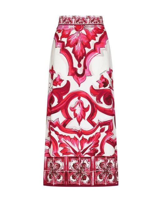 Dolce & Gabbana Red Majolica-Print Maxi Skirt