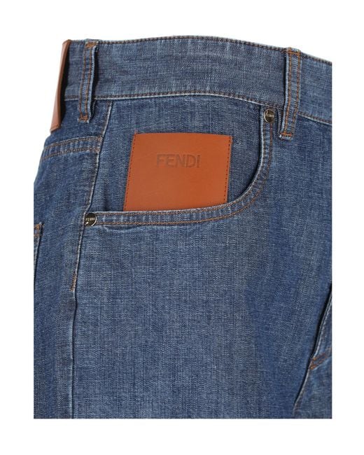 Fendi Blue Logo Patch Denim Shorts