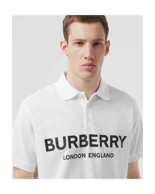 Burberry White Logo Print Piqué Polo Shirt for men