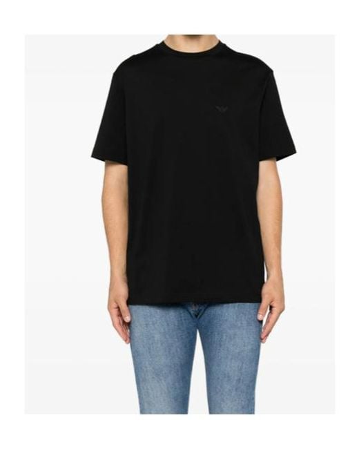 Emporio Armani Black Logo-Embroidered T-Shirt for men