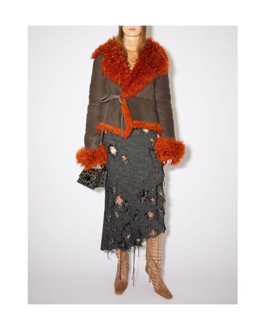 Acne Orange Logo Sheepskin Trimmed Casual Jacket