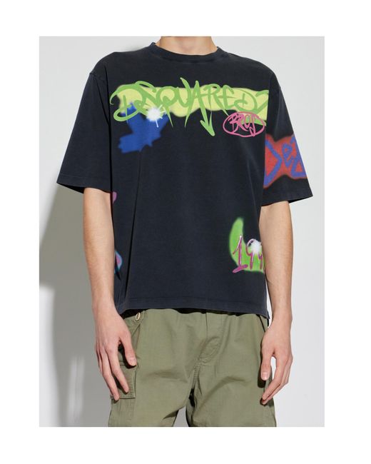 DSquared² Blue Logo Printed Crewneck T-Shirt for men