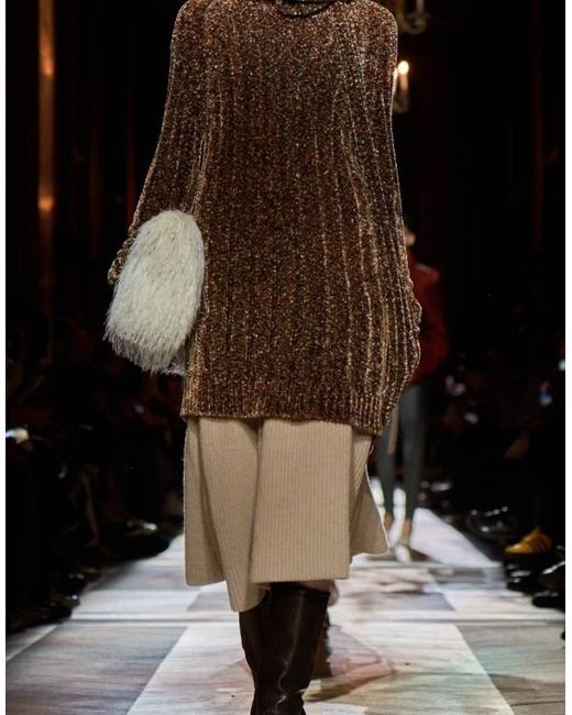 Dries Van Noten Brown Wool Ribbed Midi Skirt