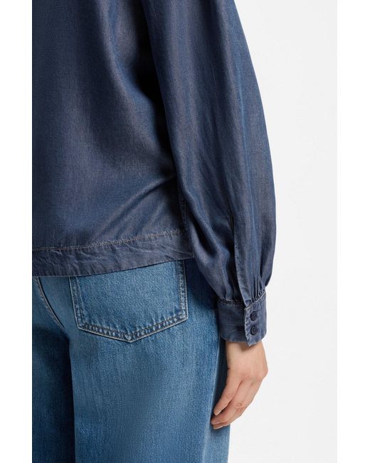 Boss Blue Denim-Look Blouse With Scarf Detail