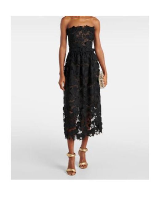 Oscar de la Renta Black Floral Lace Bustier Gown