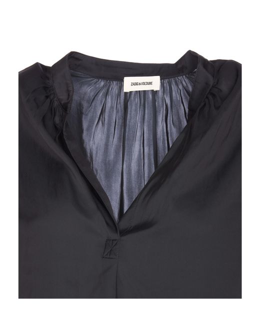 Zadig & Voltaire Black Gathered-Detailed V-Neck Shirt