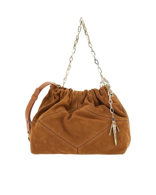 Ba&sh Brown Ruched Chain Strap Shoulder Bag