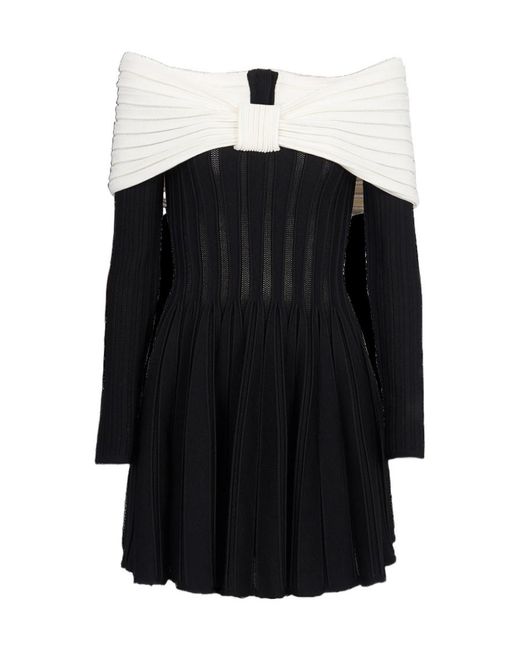 Balmain Black Off-The-Shoulder Skater Dress