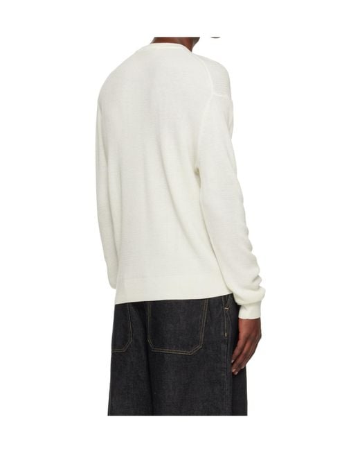 Studio Nicholson White Portland Long-Sleeved Knit Sweater for men