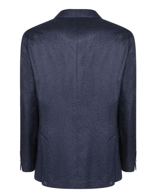 Brunello Cucinelli Blue Long-Sleeve Blazer With Lapel Collar for men