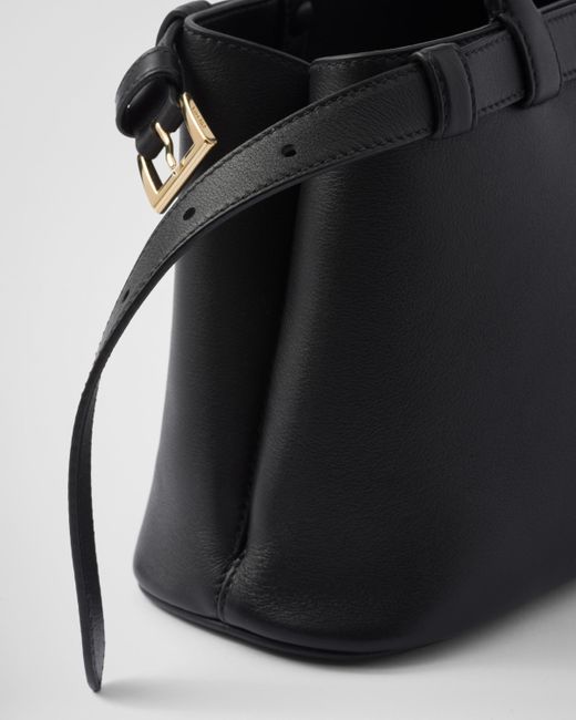 Prada Black Buckle Small Leather Handbag With Double Belt