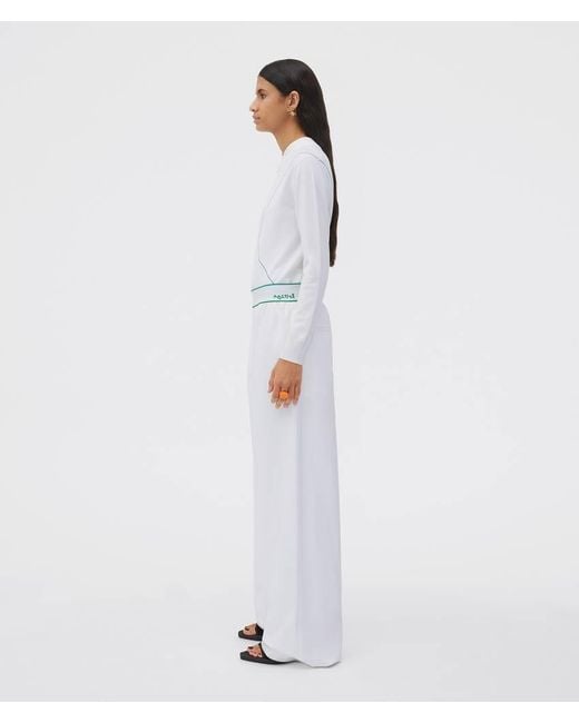 Bottega Veneta White Logo Waistband Wide Leg Trousers