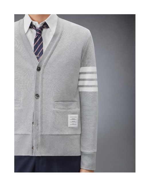 Thom Browne Gray Embroidered-Detail Cardigan for men