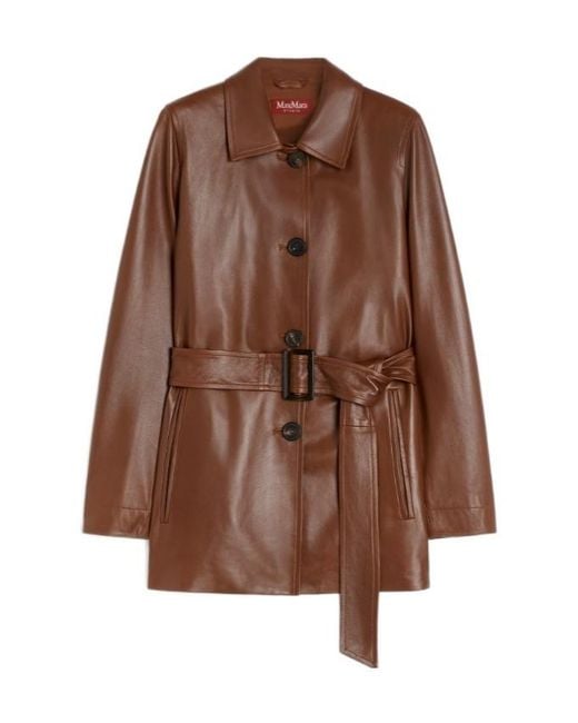 Max Mara Brown Studio Button-Up Belted Jacket