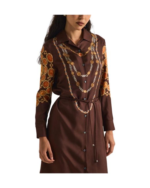 Versace Brown Simple Printed Long-Sleeve Dress