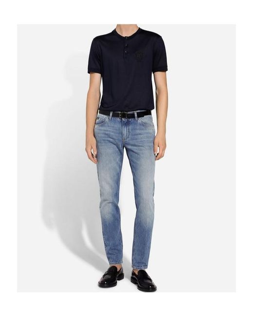 Dolce & Gabbana Blue Logo Plaque Straight Leg Jeans for men
