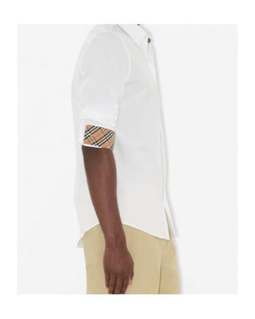 Burberry White Checked Long-Sleeved Buttoned Shirt for men