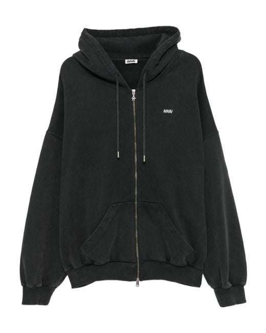 AVAVAV Black Logo-Embroidered Zip-Up Hoodie