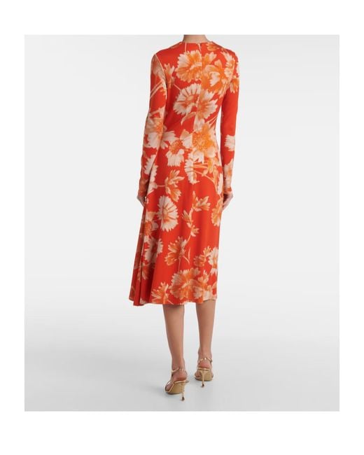 Erdem Red Floral Draped Ponte Jersey Midi Dress