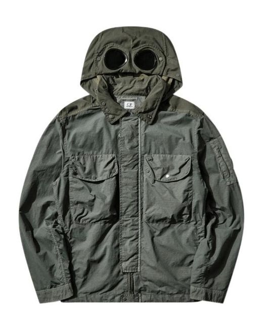 C P Company Gray Flatt Nylon Goggle Hooded Jacket for men