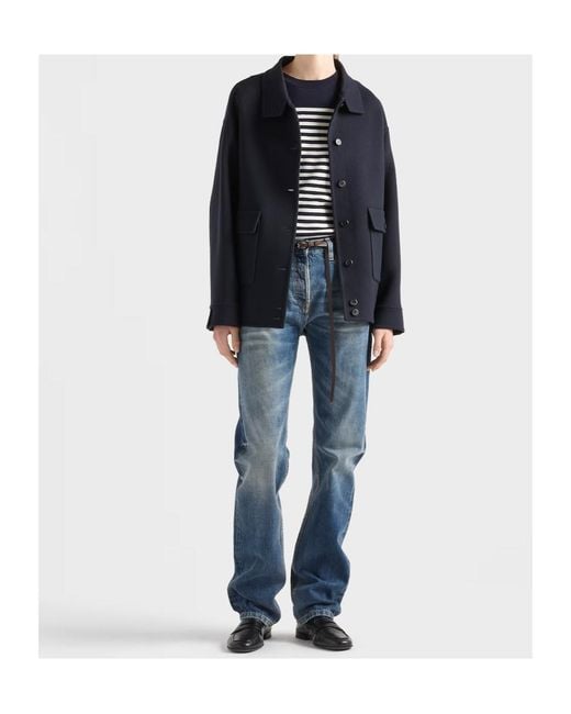 Prada Blue Crewneck Striped Jumper