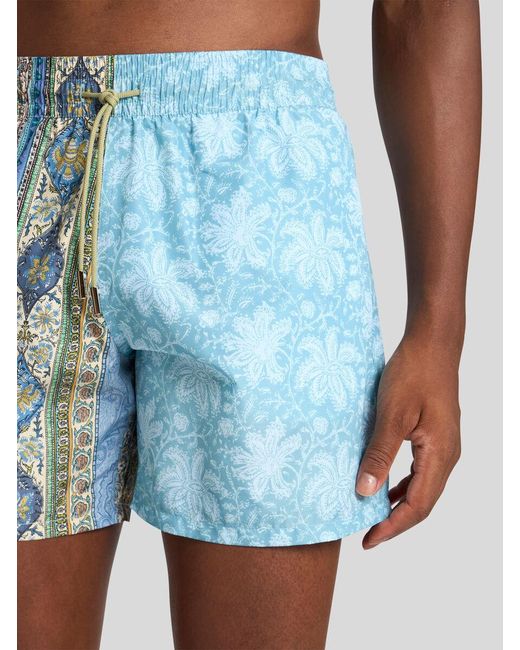 Etro Blue Double-Pattern Swim Shorts for men