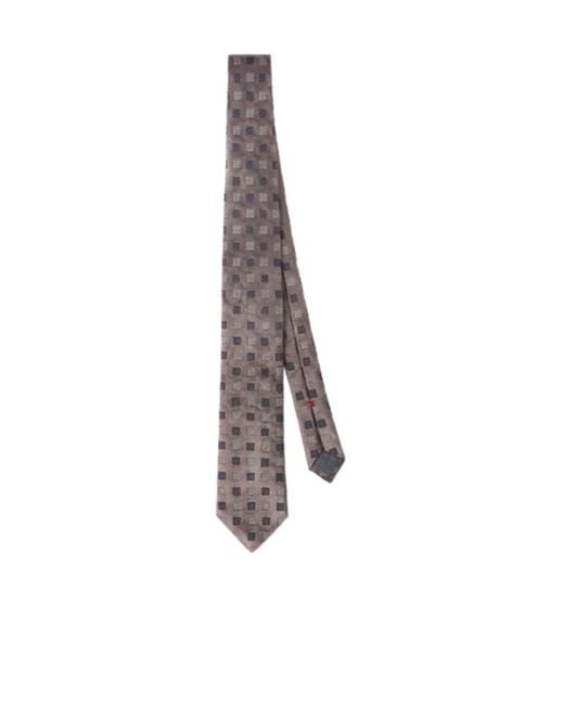 Brunello Cucinelli White Squares Pattern Silk Tie for men