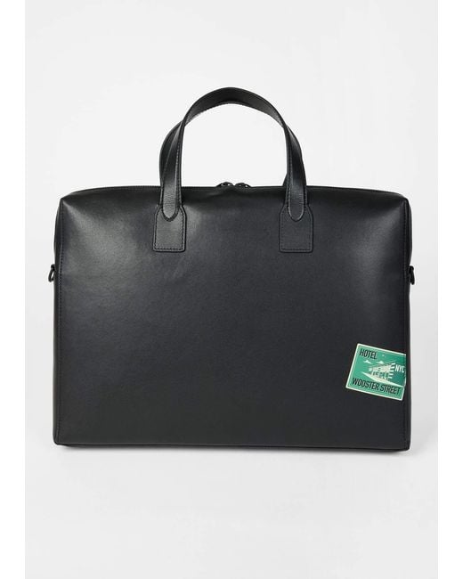 Paul Smith Black Hotel Stickers Zip-Up Briefcase for men