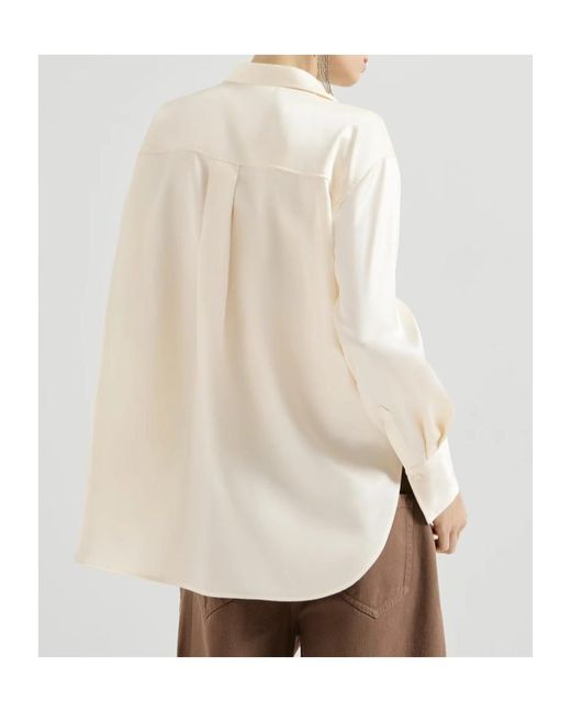 Brunello Cucinelli White Silk Satin Blouse