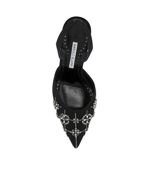 Manolo Blahnik Black Embellished Slingback Heeled Sandals
