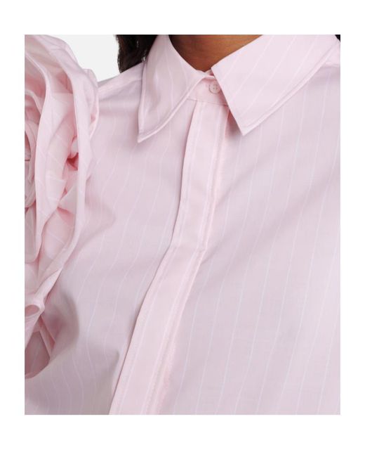 Dorothee Schumacher Pink Striped Power Floral-Appliqué Cotton-Blend Blouse