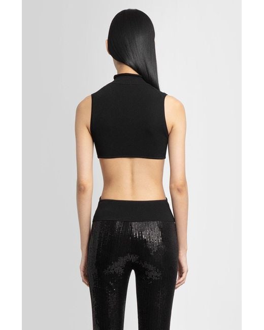 we11done Black Ribbed-Knit Cut-Out Top