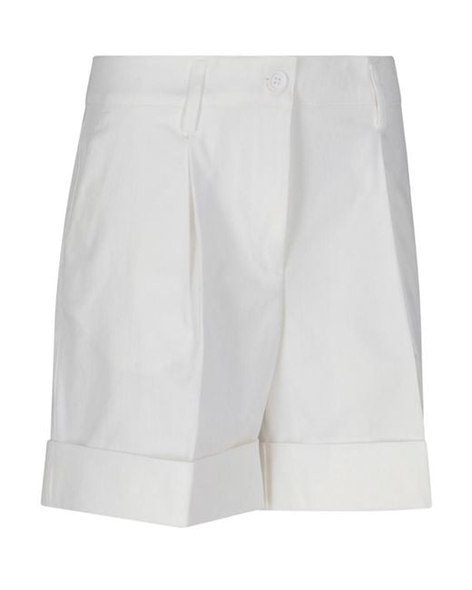 P.A.R.O.S.H. White Turn-Up Hem Cotton Shorts
