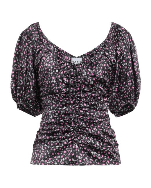 Ganni Black Floral Pattern Top
