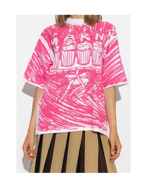 Marni Pink All-Over Printed Crewneck T-Shirt