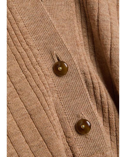 Veronica Beard Natural Rouni Ribbed Merino-Wool Top