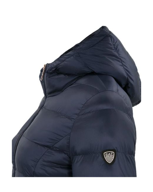 EA7 Blue Logo Hooded Down Jacket