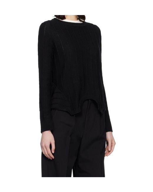 MM6 by Maison Margiela Black Ribbed Crewneck Sweater