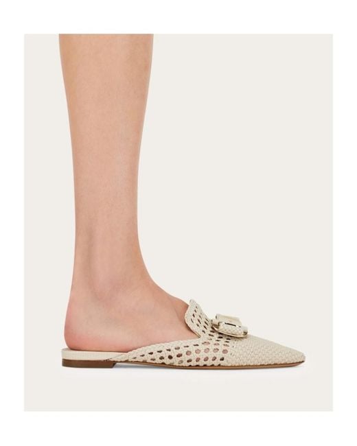 Ferragamo White New Vara Plate Mule