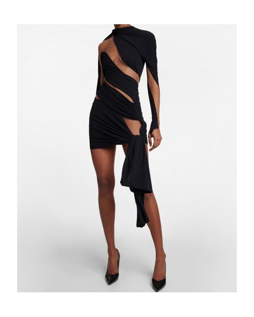 Mugler Black Draped Sheer Decorative Dress