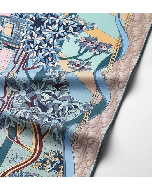 Dior Blue Illustrated Square Scarf