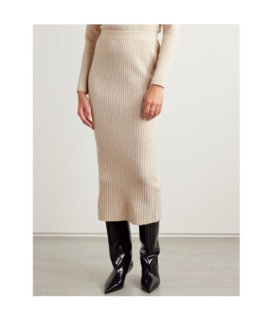 Co. Natural Ribbed Wool-Blend Midi Skirt