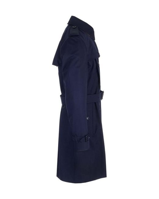Burberry Blue Kensington Double-Breasted Belted Trench Coat for men