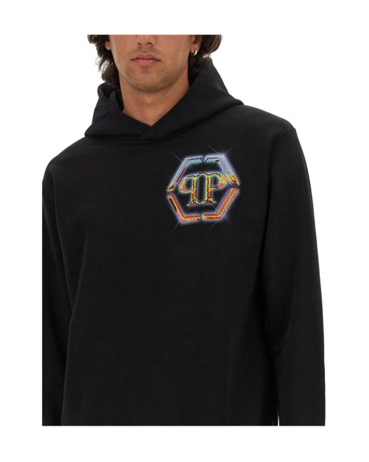 Philipp Plein Black Hexagon Hoodie for men