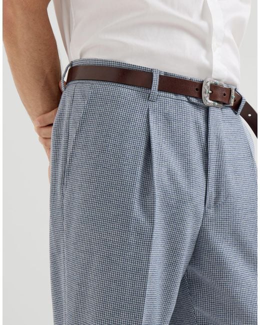 Brunello Cucinelli Gray Cashmere And Silk Houndstooth Flannel Trousers With Pleat for men