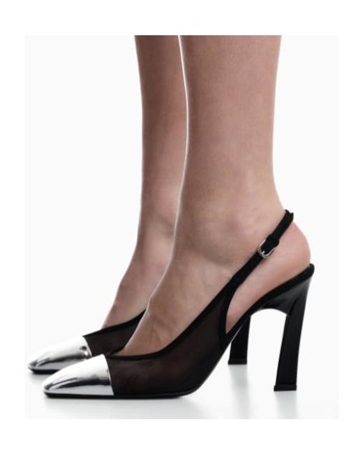 Emporio Armani Metallic Mesh Cap-Toe Heeled Pumps