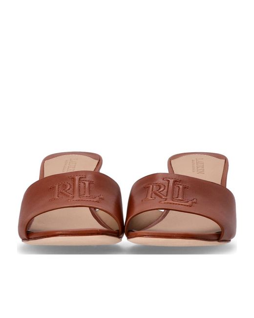 Ralph Lauren Brown Logo-Embossed Block-Heel Sandals