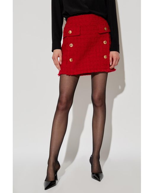 Versace Red Heritage Mid-Rise Tweed Mini Skirt
