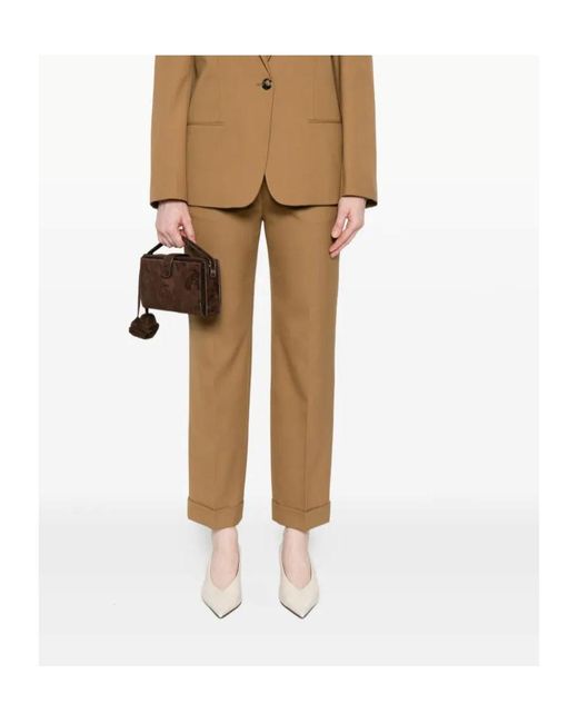Alberta Ferretti Natural Cuffed-Hem Trousers